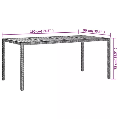  szürke polyrattan és akácfa kerti asztal 190 x 90 x 75 cm