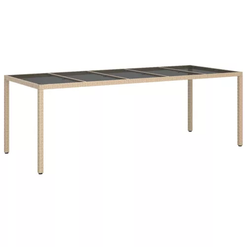  bézs polyrattan és edzett üveg kerti asztal 250 x 100 x 75 cm