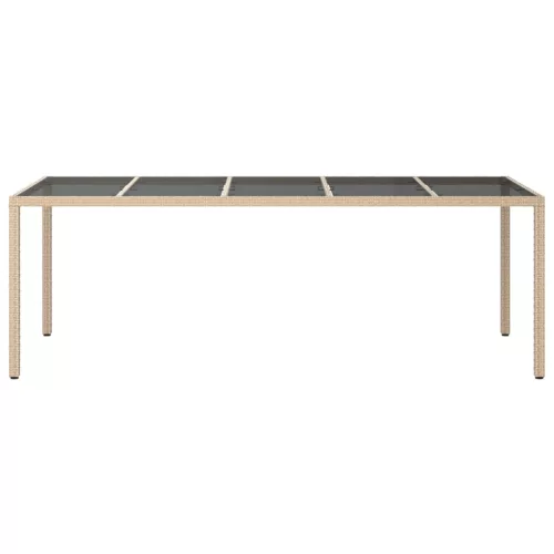  bézs polyrattan és edzett üveg kerti asztal 250 x 100 x 75 cm