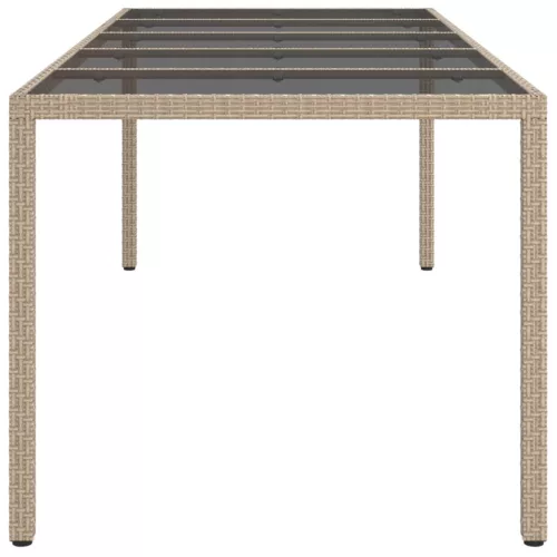  bézs polyrattan és edzett üveg kerti asztal 250 x 100 x 75 cm