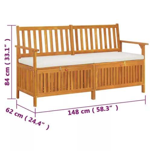  tömör akácfa tárolópad párnával 148 cm