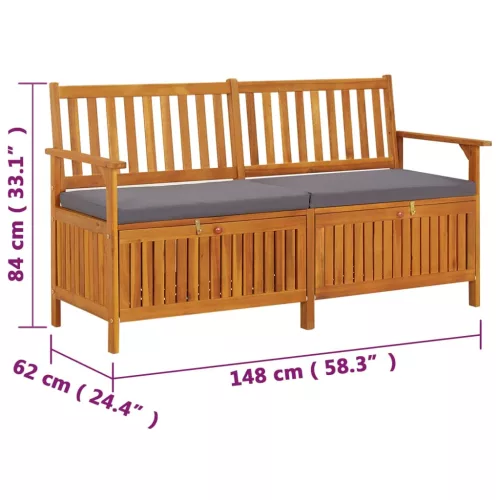 tömör akácfa tárolópad párnával 148 cm