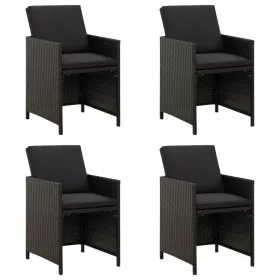  4 db fekete polyrattan kerti szék párnával