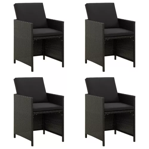  4 db fekete polyrattan kerti szék párnával