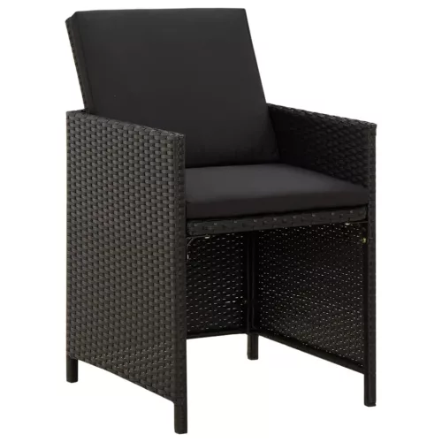  4 db fekete polyrattan kerti szék párnával