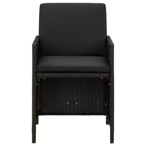  4 db fekete polyrattan kerti szék párnával