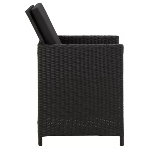  4 db fekete polyrattan kerti szék párnával