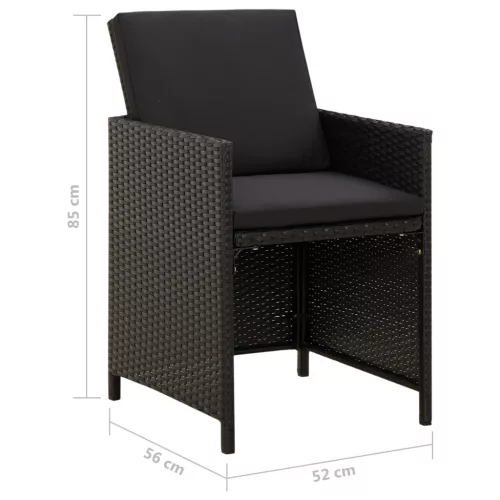  4 db fekete polyrattan kerti szék párnával