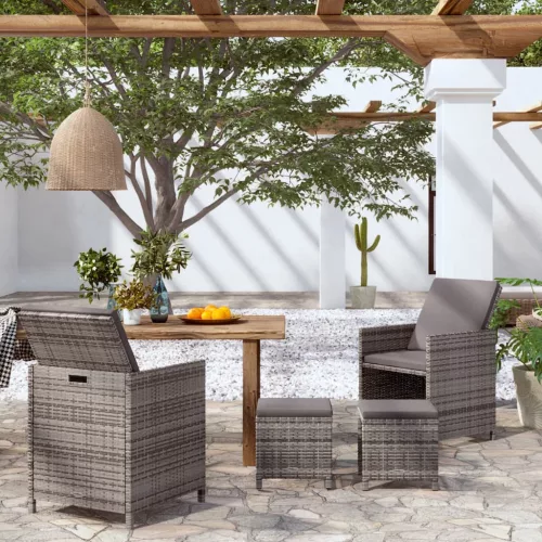  4 részes szürke kerti polyrattan szék- és zsámolyszett