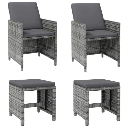  4 részes szürke kerti polyrattan szék- és zsámolyszett
