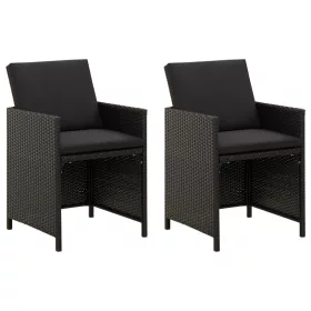  2 db fekete polyrattan kerti szék párnával