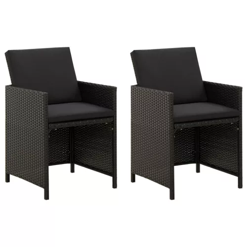  2 db fekete polyrattan kerti szék párnával