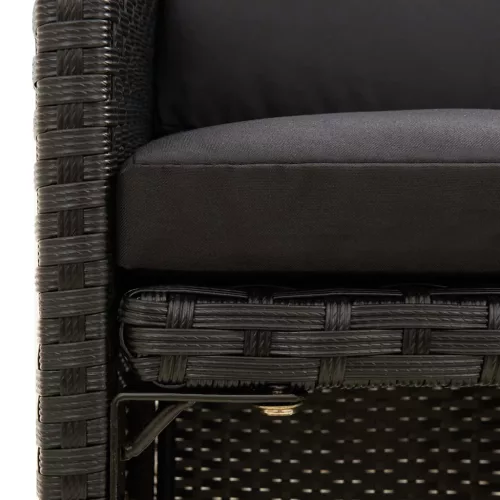  2 db fekete polyrattan kerti szék párnával