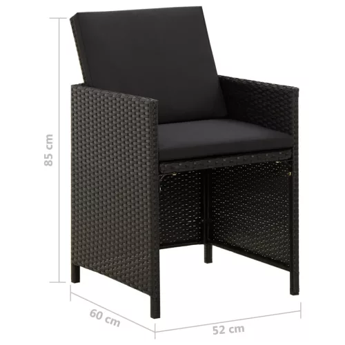  2 db fekete polyrattan kerti szék párnával