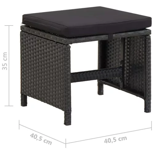  2 db fekete polyrattan kerti ülőke párnával