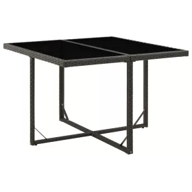  fekete polyrattan és üveg kerti asztal 109 x 107 x 74 cm