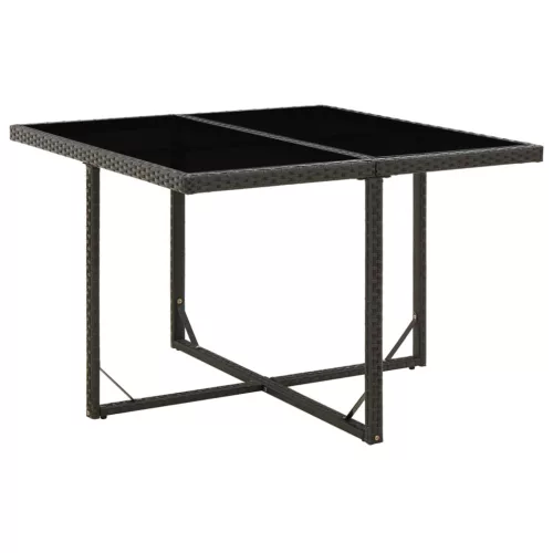  fekete polyrattan és üveg kerti asztal 109 x 107 x 74 cm