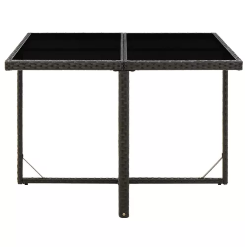  fekete polyrattan és üveg kerti asztal 109 x 107 x 74 cm