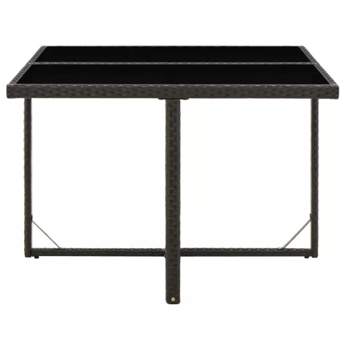  fekete polyrattan és üveg kerti asztal 109 x 107 x 74 cm