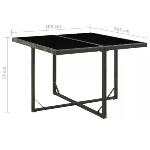  fekete polyrattan és üveg kerti asztal 109 x 107 x 74 cm