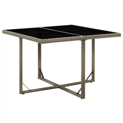  szürke polyrattan és üveg kerti asztal 109 x 107 x 74 cm