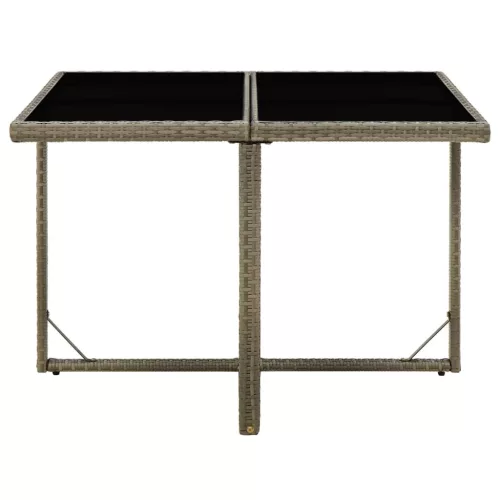  szürke polyrattan és üveg kerti asztal 109 x 107 x 74 cm