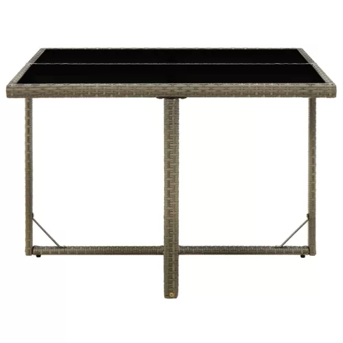  szürke polyrattan és üveg kerti asztal 109 x 107 x 74 cm