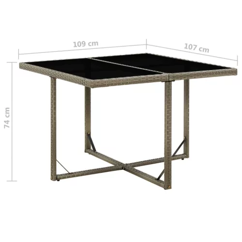  szürke polyrattan és üveg kerti asztal 109 x 107 x 74 cm