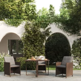  barna polyrattan és üveg kerti asztal 109 x 107 x 74 cm