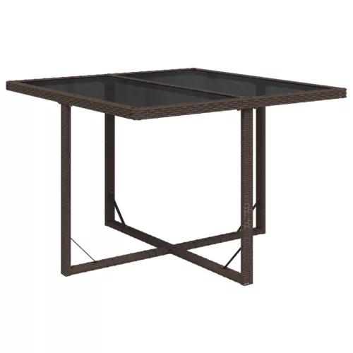  barna polyrattan és üveg kerti asztal 109 x 107 x 74 cm