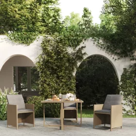  bézs polyrattan és üveg kerti asztal 109 x 107 x 74 cm