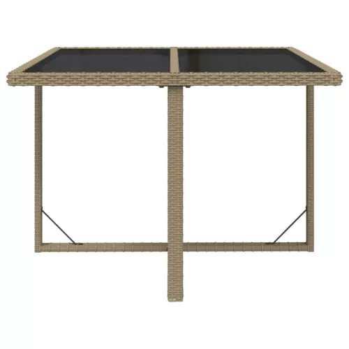  bézs polyrattan és üveg kerti asztal 109 x 107 x 74 cm