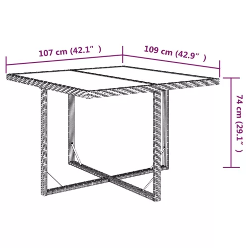  bézs polyrattan és üveg kerti asztal 109 x 107 x 74 cm