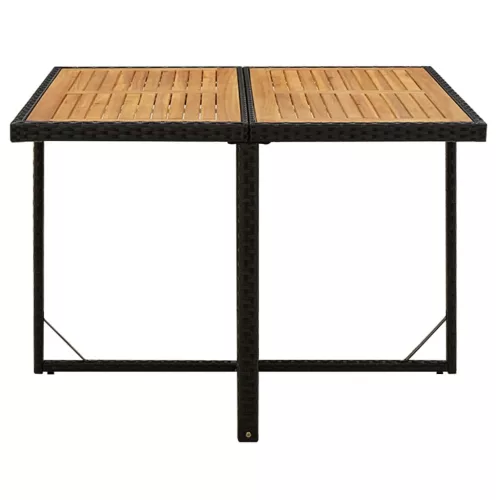  fekete polyrattan és tömör akácfa kerti asztal 109x107x74 cm