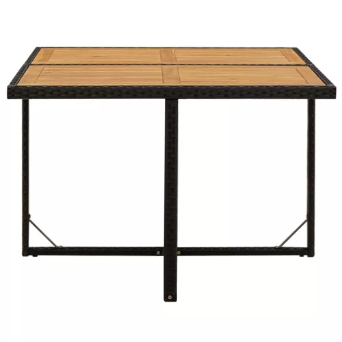  fekete polyrattan és tömör akácfa kerti asztal 109x107x74 cm