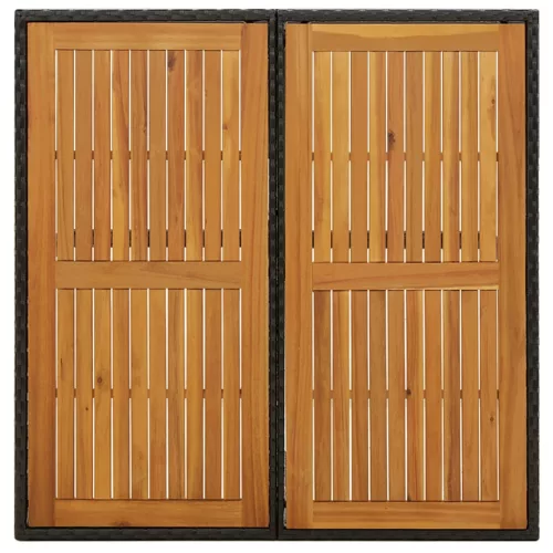  fekete polyrattan és tömör akácfa kerti asztal 109x107x74 cm