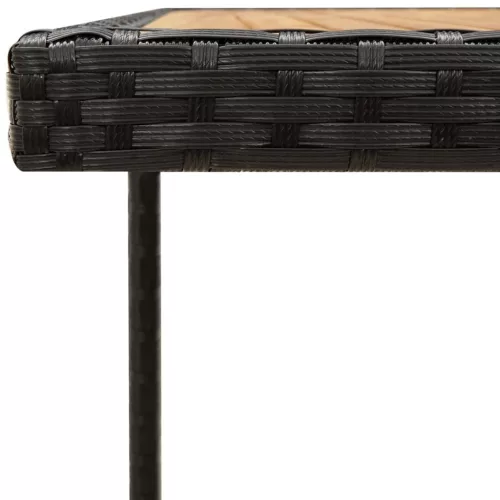  fekete polyrattan és tömör akácfa kerti asztal 109x107x74 cm