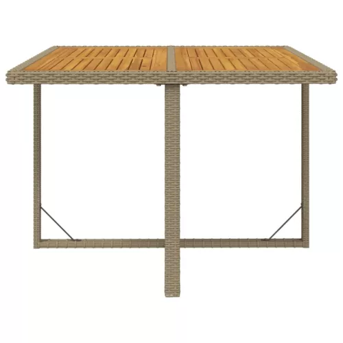  bézs polyrattan és tömör akácfa kerti asztal 109 x 107 x 74 cm