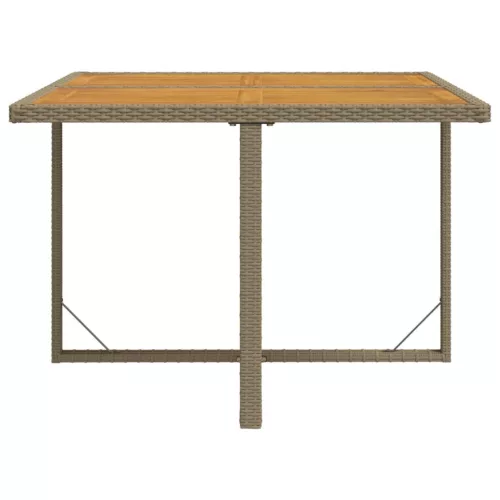  bézs polyrattan és tömör akácfa kerti asztal 109 x 107 x 74 cm
