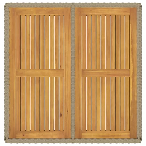 bézs polyrattan és tömör akácfa kerti asztal 109 x 107 x 74 cm