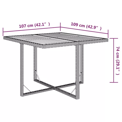  bézs polyrattan és tömör akácfa kerti asztal 109 x 107 x 74 cm