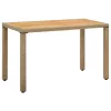  bézs polyrattan és tömör akácfa kerti asztal 123 x 60 x 74 cm