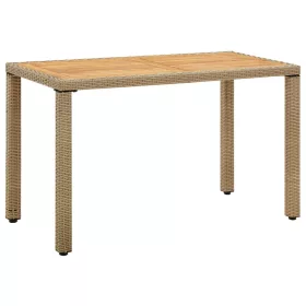   bézs polyrattan és tömör akácfa kerti asztal 123 x 60 x 74 cm