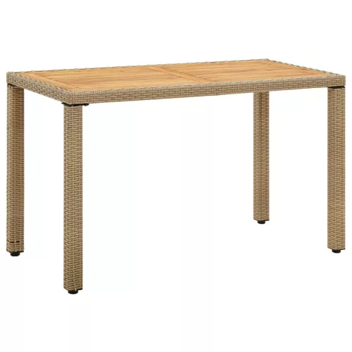  bézs polyrattan és tömör akácfa kerti asztal 123 x 60 x 74 cm