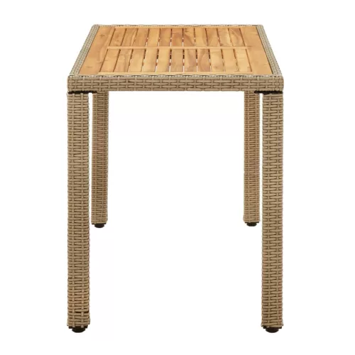  bézs polyrattan és tömör akácfa kerti asztal 123 x 60 x 74 cm