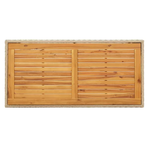  bézs polyrattan és tömör akácfa kerti asztal 123 x 60 x 74 cm