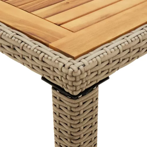  bézs polyrattan és tömör akácfa kerti asztal 123 x 60 x 74 cm