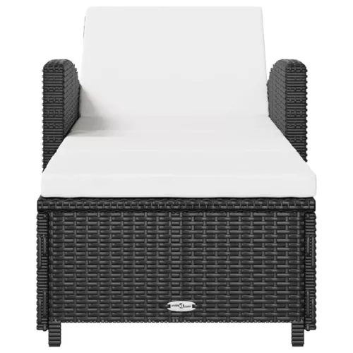  fekete polyrattan napozóágy krémfehér párnával