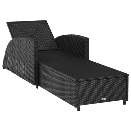  fekete polyrattan napozóágy krémfehér párnával