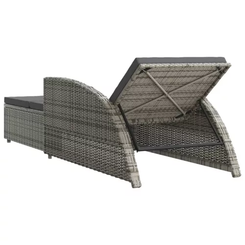  szürke polyrattan napozóágy sötétszürke párnával
